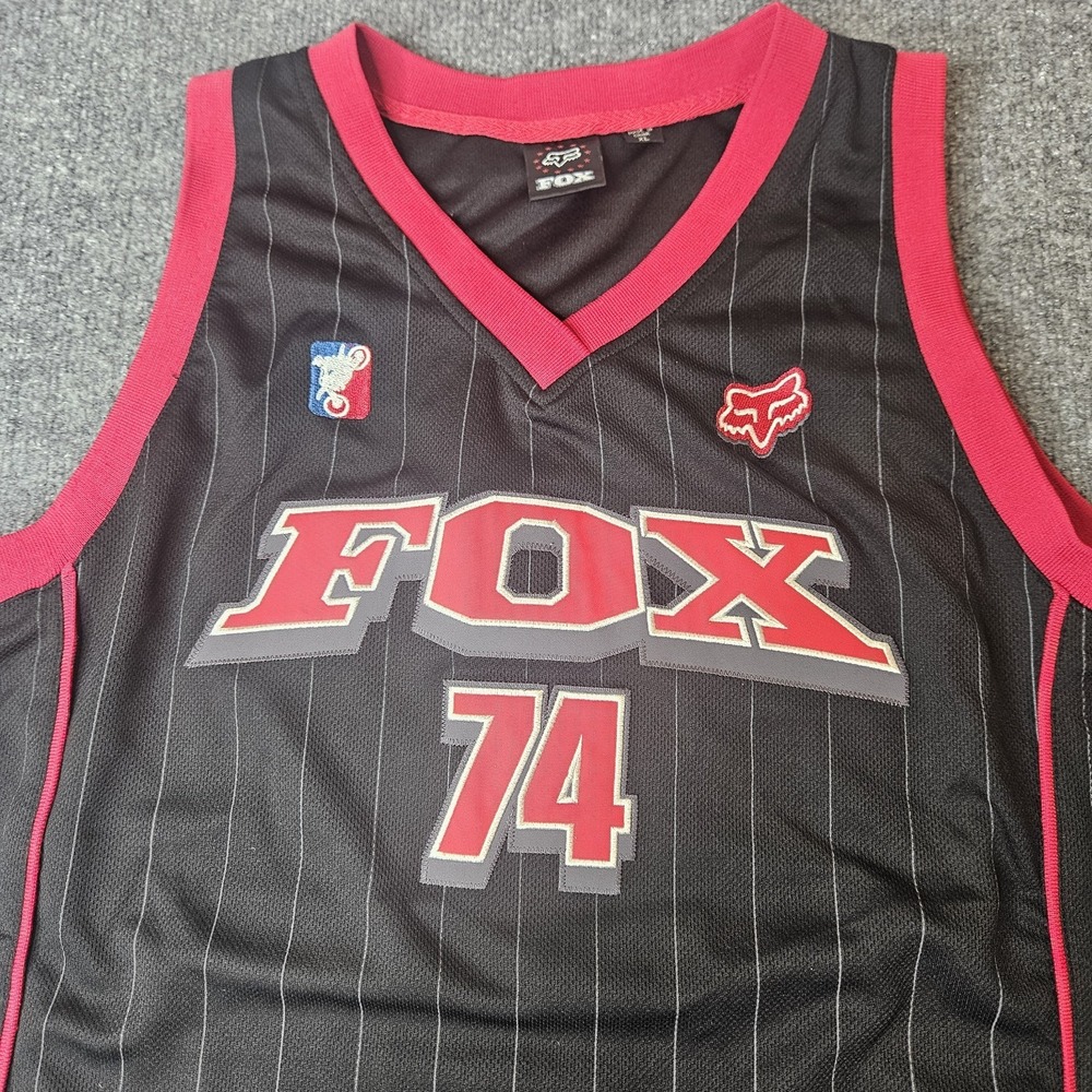 Y2K Vintage Fox Racing Men's Fox‎ 74 Sleeveless Jersey XL Pinstripe Patch Logo